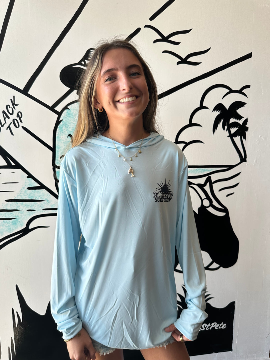 Blacktop Sun Performance Hoodie in Ice Blue