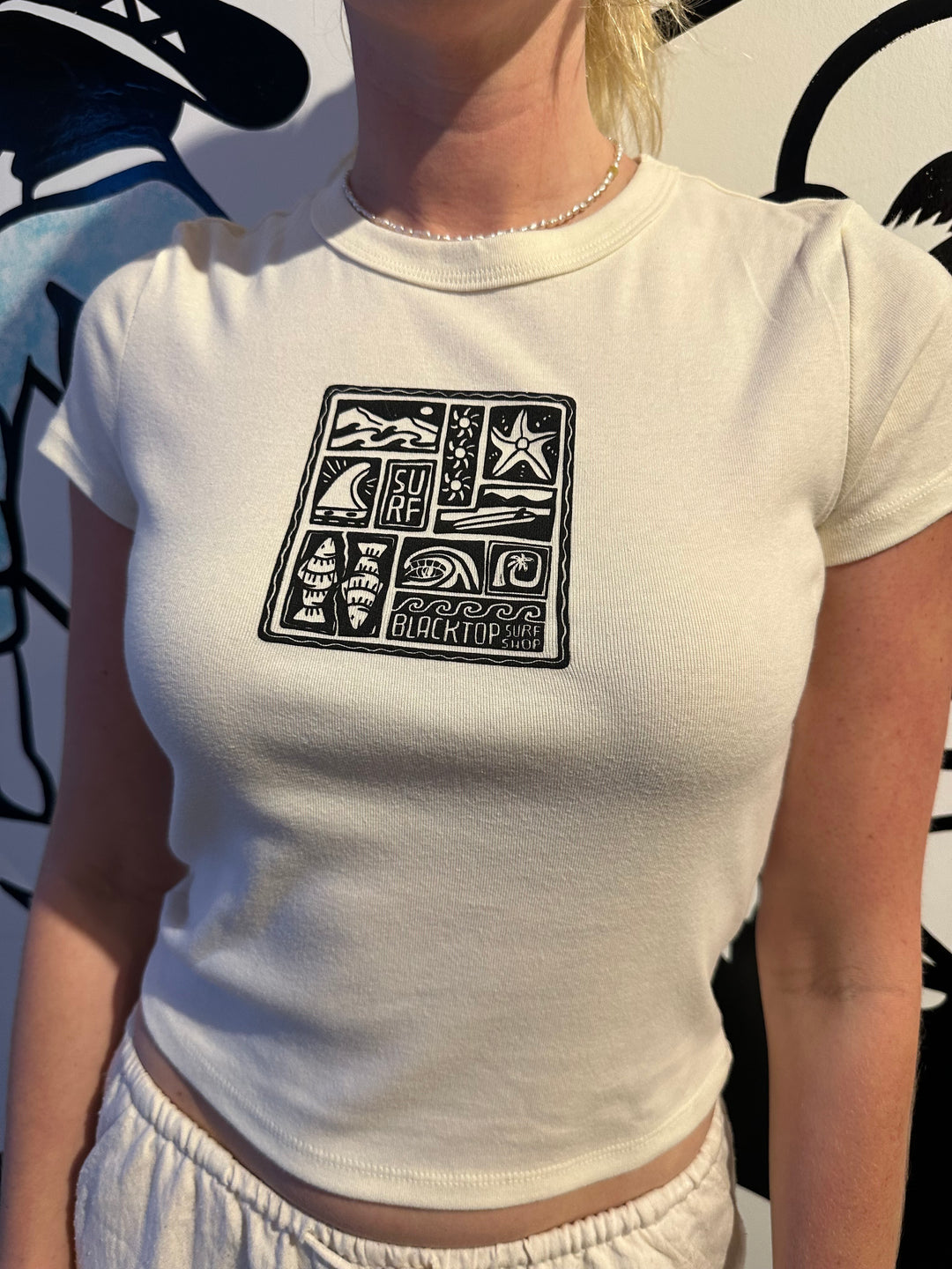 Geo Surf Stamp Baby Tee in Cream