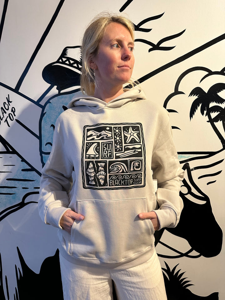 Geo Surf Stamp Heavyweight Hoodie in Heather Dust