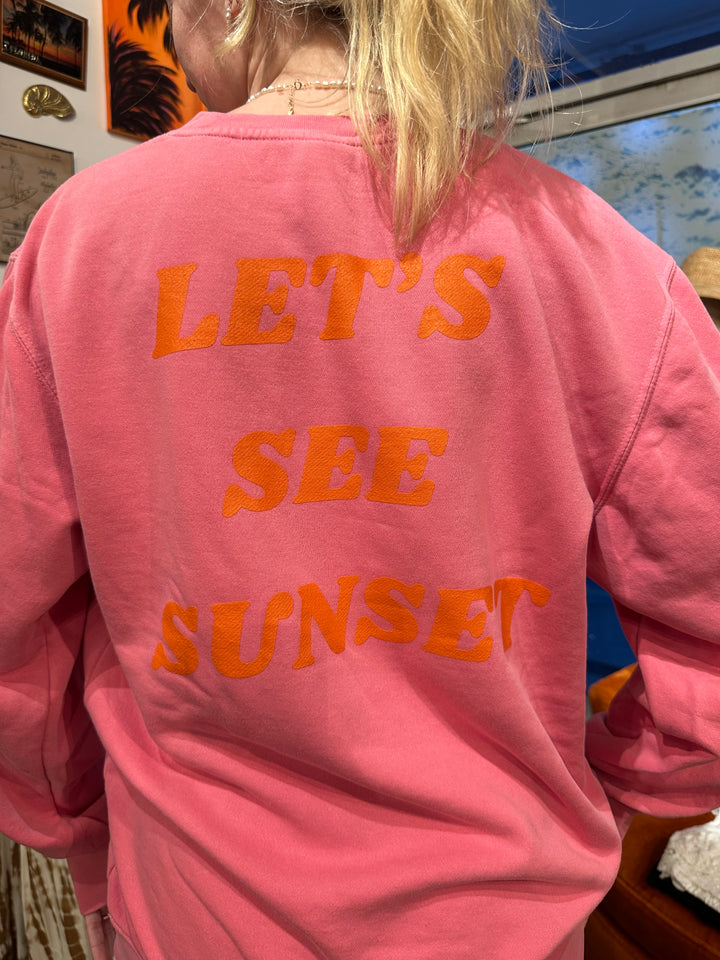Let's See Sunset Crewneck Sweatshirt in Hot Pink