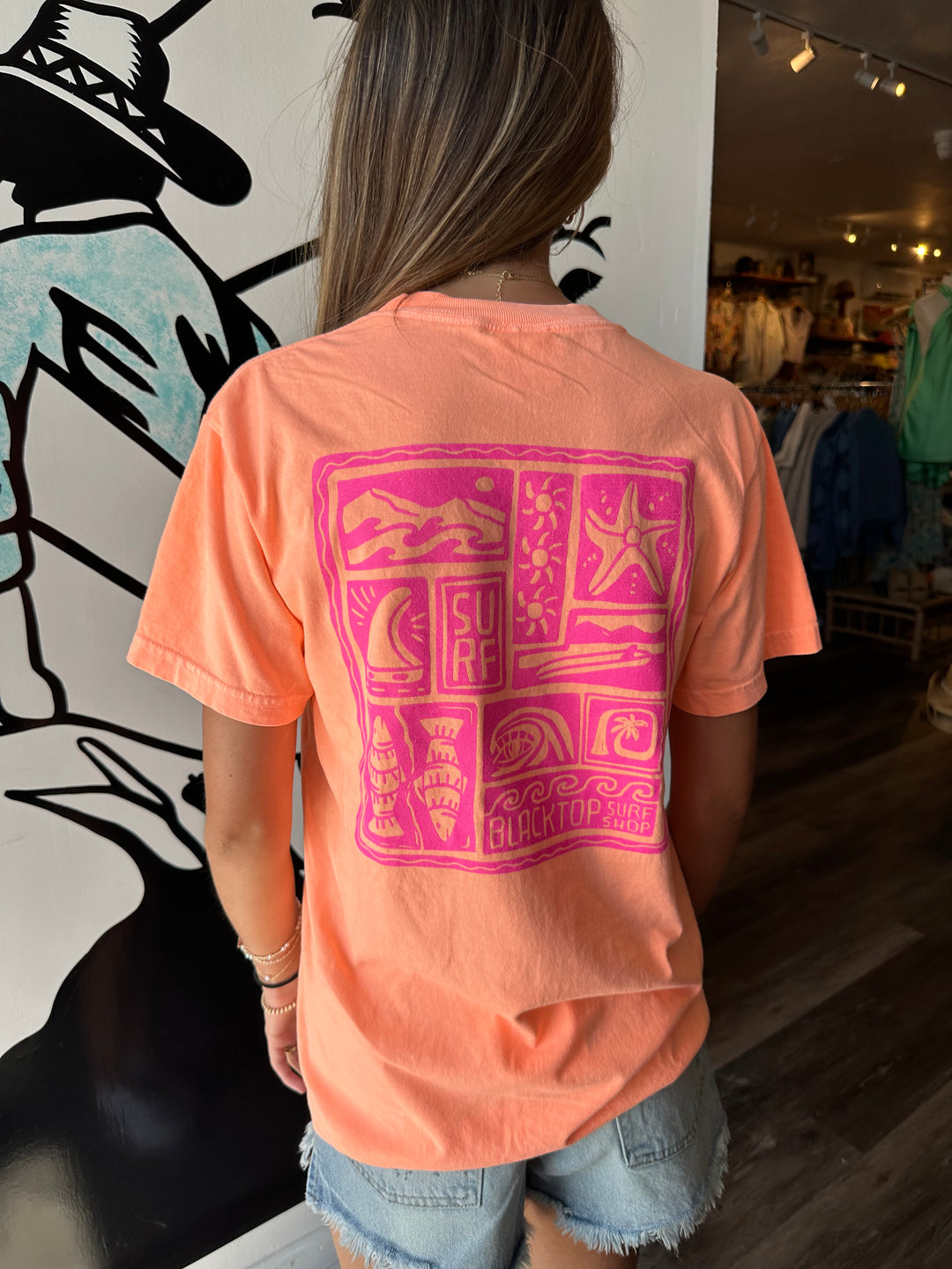 Geo Surf Tee in Neon Canteloupe