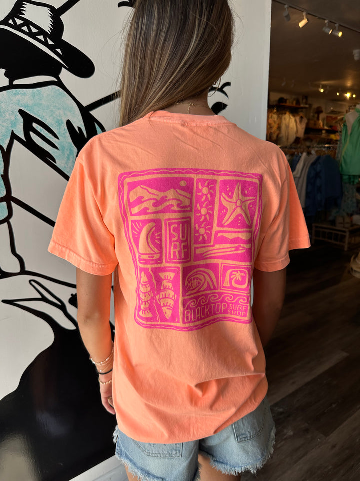 Geo Surf Tee in Neon Canteloupe