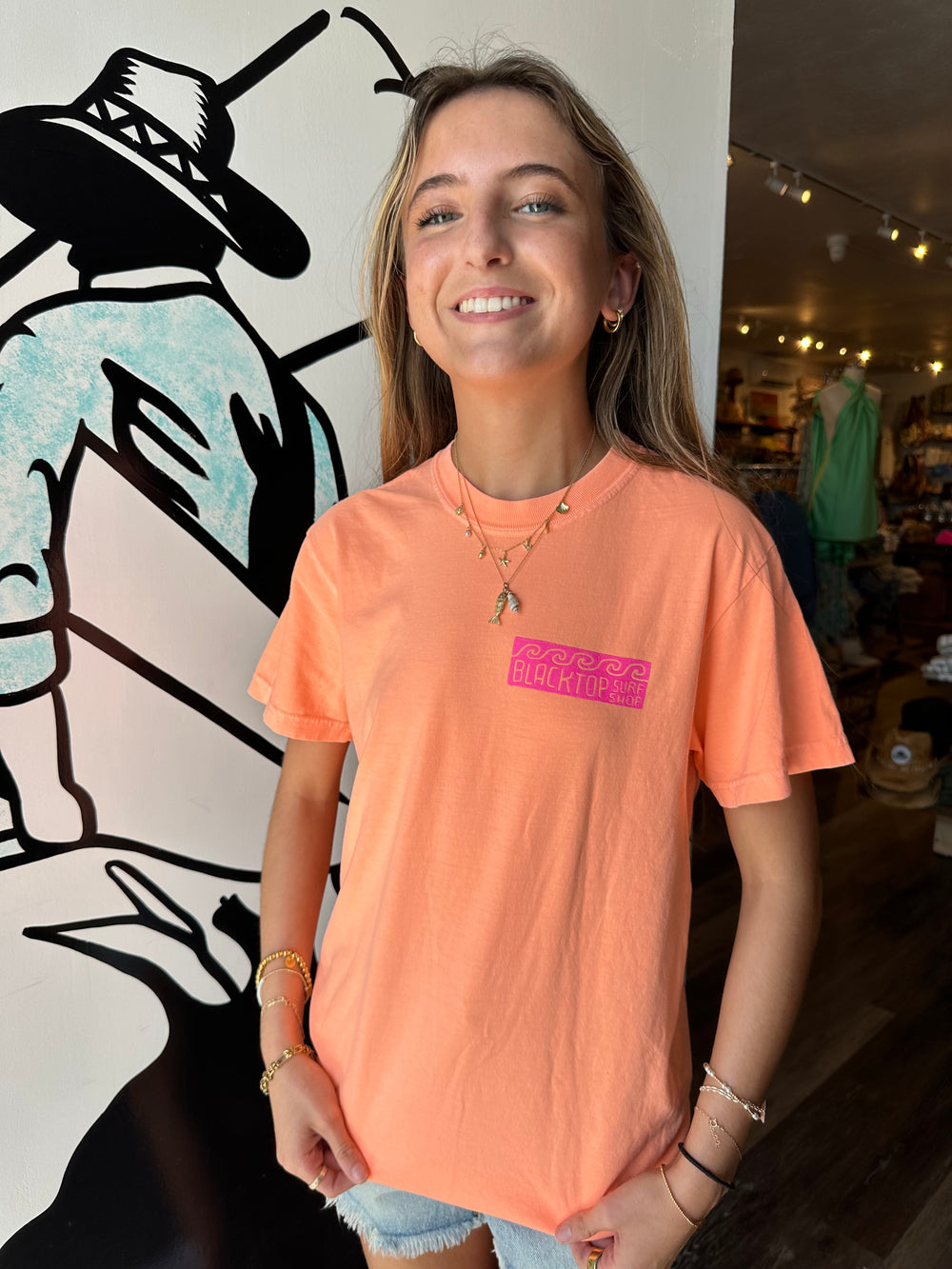 Geo Surf Tee in Neon Canteloupe