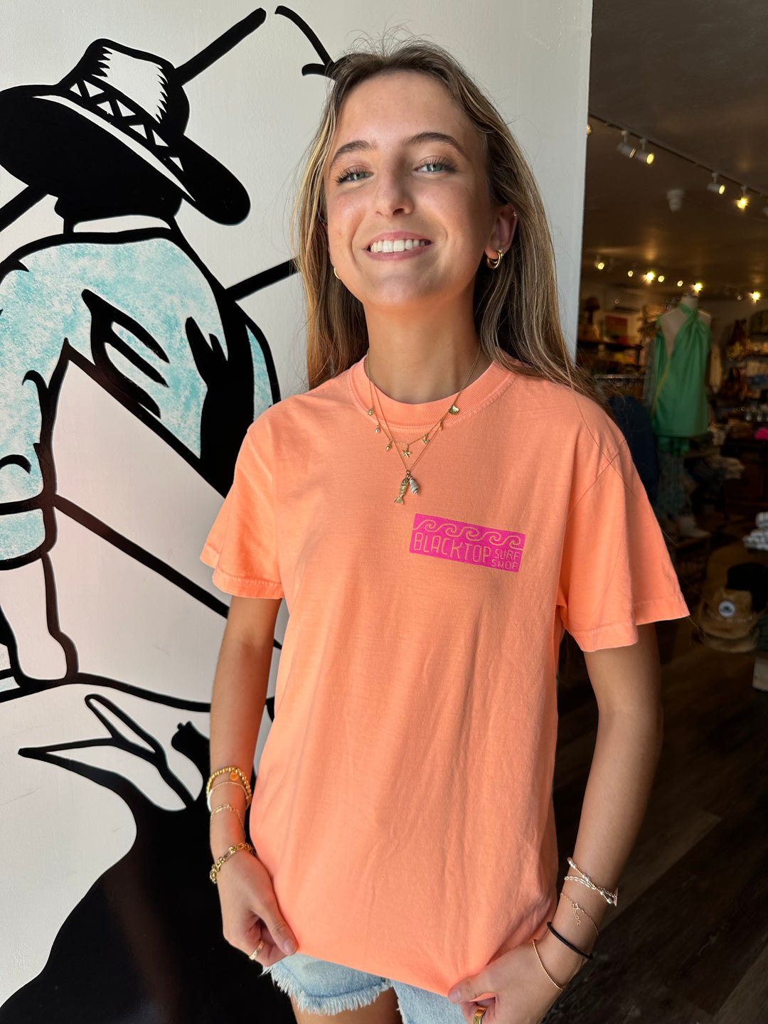 Geo Surf Tee in Neon Canteloupe
