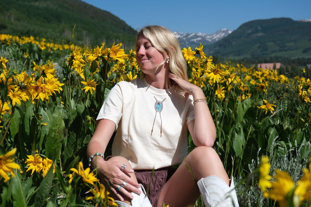 Blacktop Bolo Tie Unisex Tee in Natural