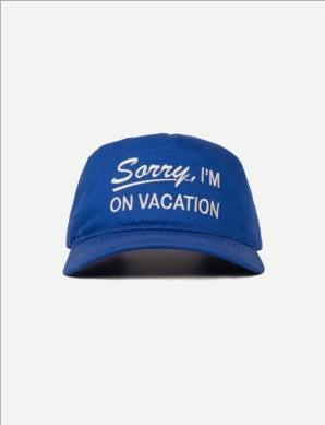Sorry On Vacation Hat in Blue