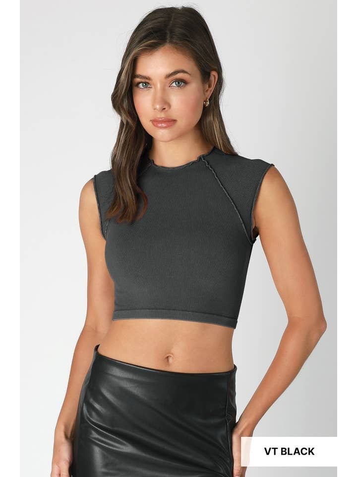Vintage Exposed Seam Crop Top in Vintage Black