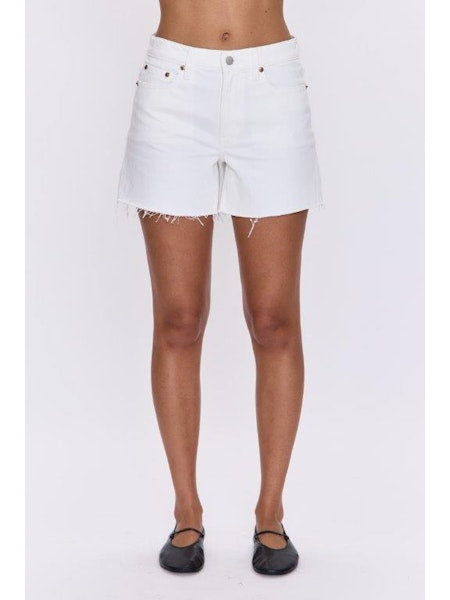 Kenendy Relaxed Mid Rise Cut Off Short in Antique White