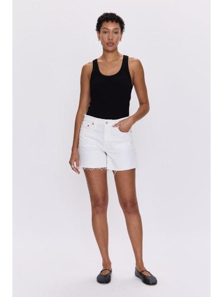 Kenendy Relaxed Mid Rise Cut Off Short in Antique White