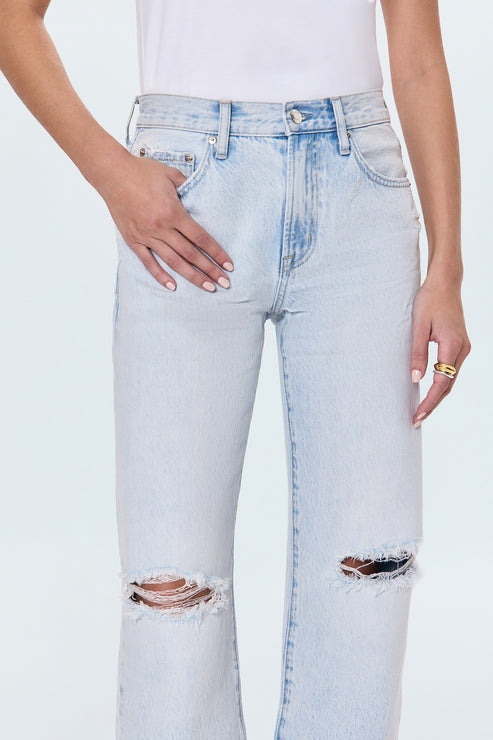 Lexi Mid Rise Bowed Straight Leg Jean in Solstice Distressed