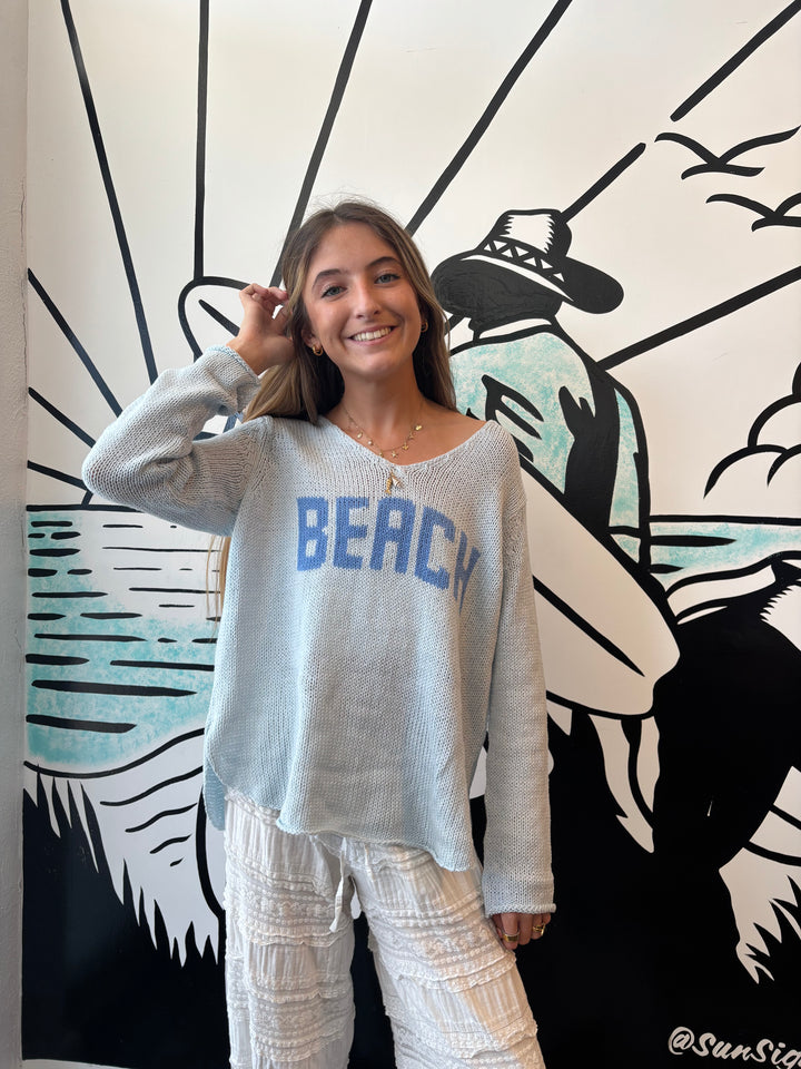 Beach V Cotton Sweater in Ventana Blue/Mykonos