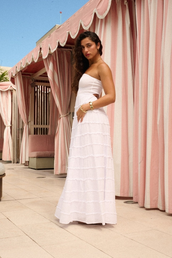 Long Frayed Rosaline Dress in White