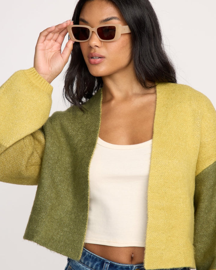 Block Out Cardigan in Green Tea