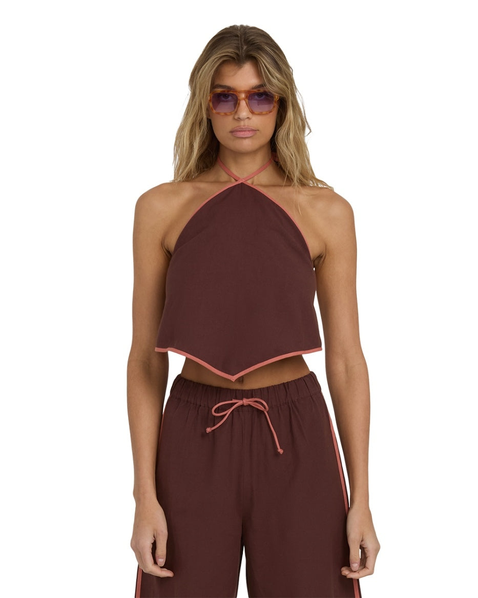 Double Take Halter Top in Teak