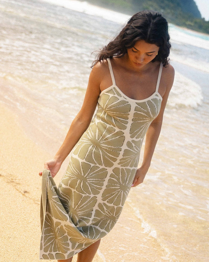 Overheated Midi Dress in Green Ash