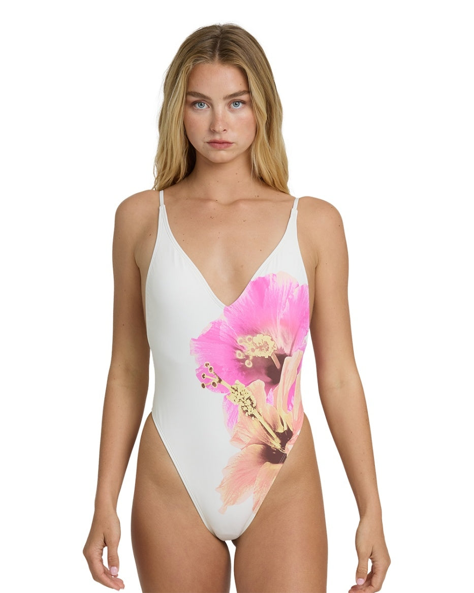 Sunny Shore Deep V One Piece Swimsuit in Salt Crystal