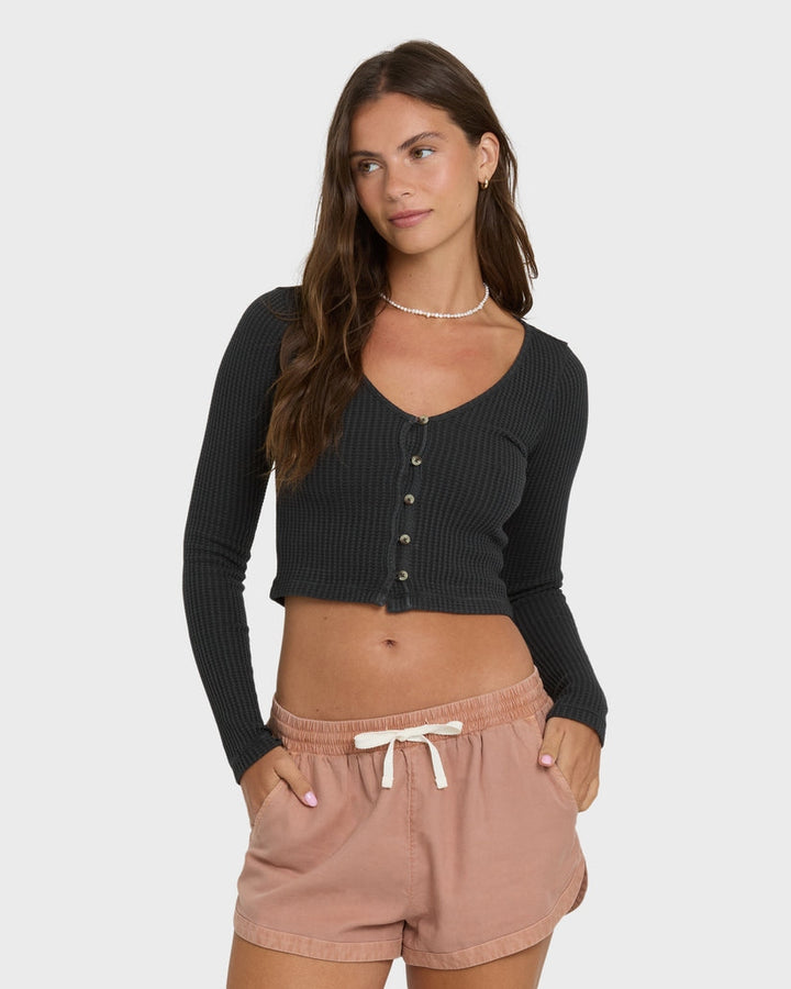 Paxton Long Sleeve Knit Top in Black Sands
