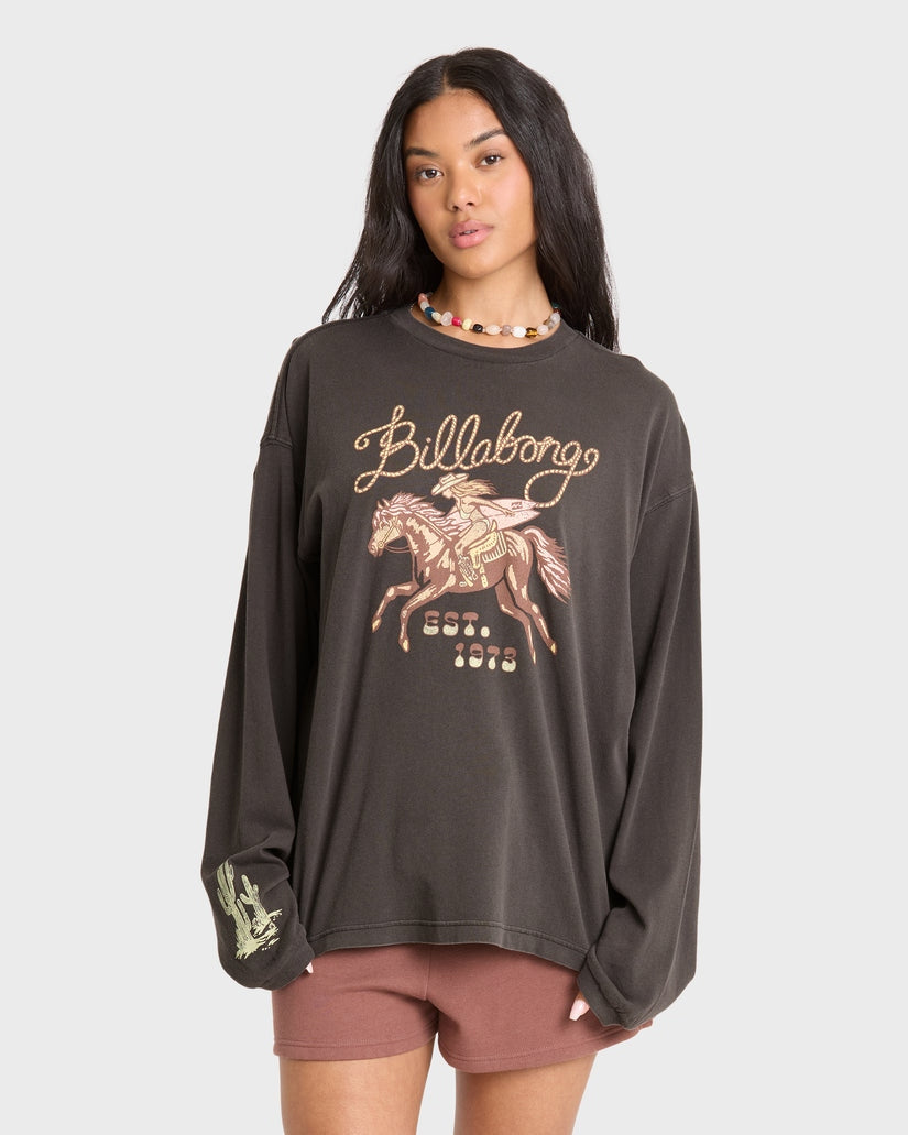 Familiar Roads Long Sleeve Tee in Off Black