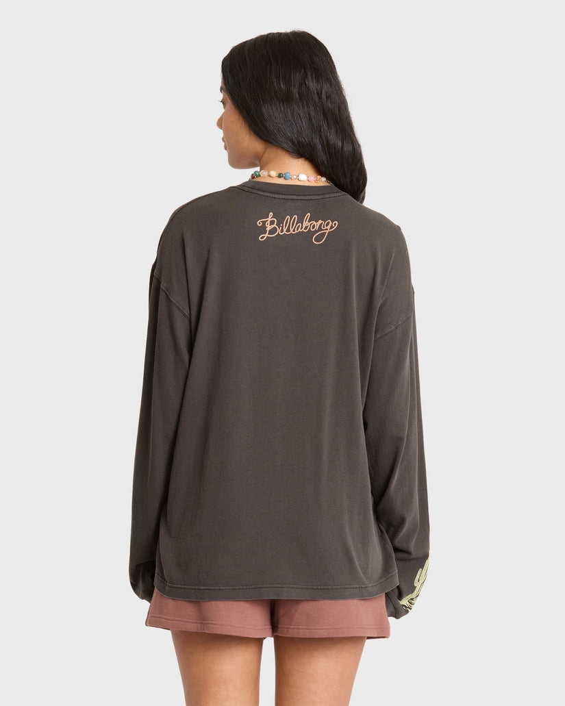 Familiar Roads Long Sleeve Tee in Off Black