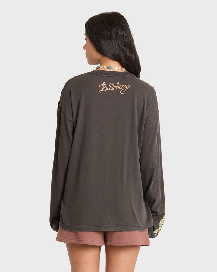 Familiar Roads Long Sleeve Tee in Off Black