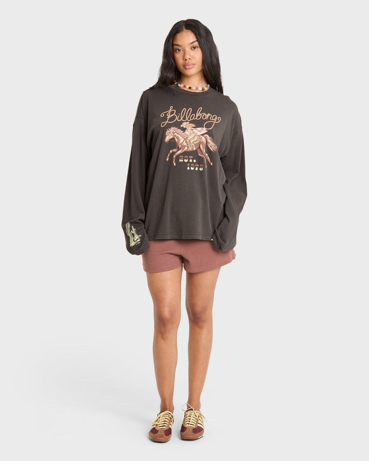Familiar Roads Long Sleeve Tee in Off Black
