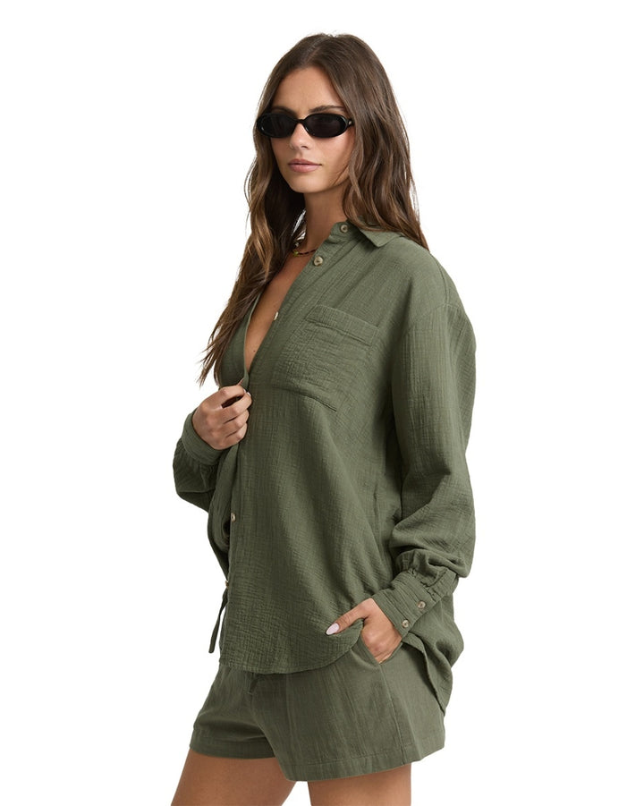 Wanderer Solid Long-Sleeve Top in Canteen