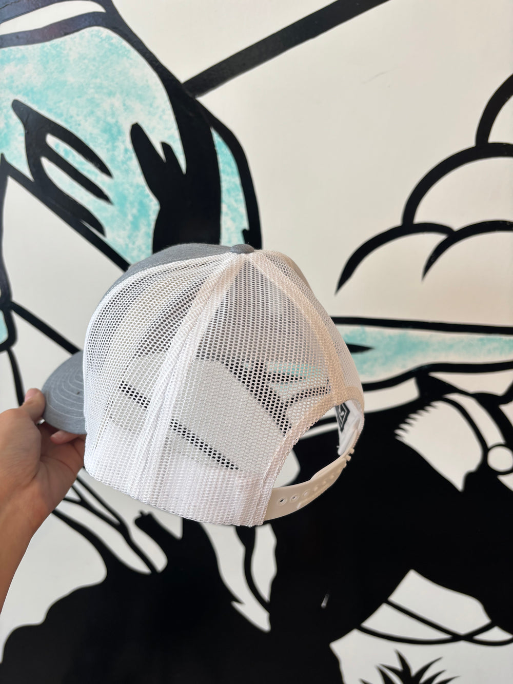 Retro Logo Trucker Hat in Heather Grey and White
