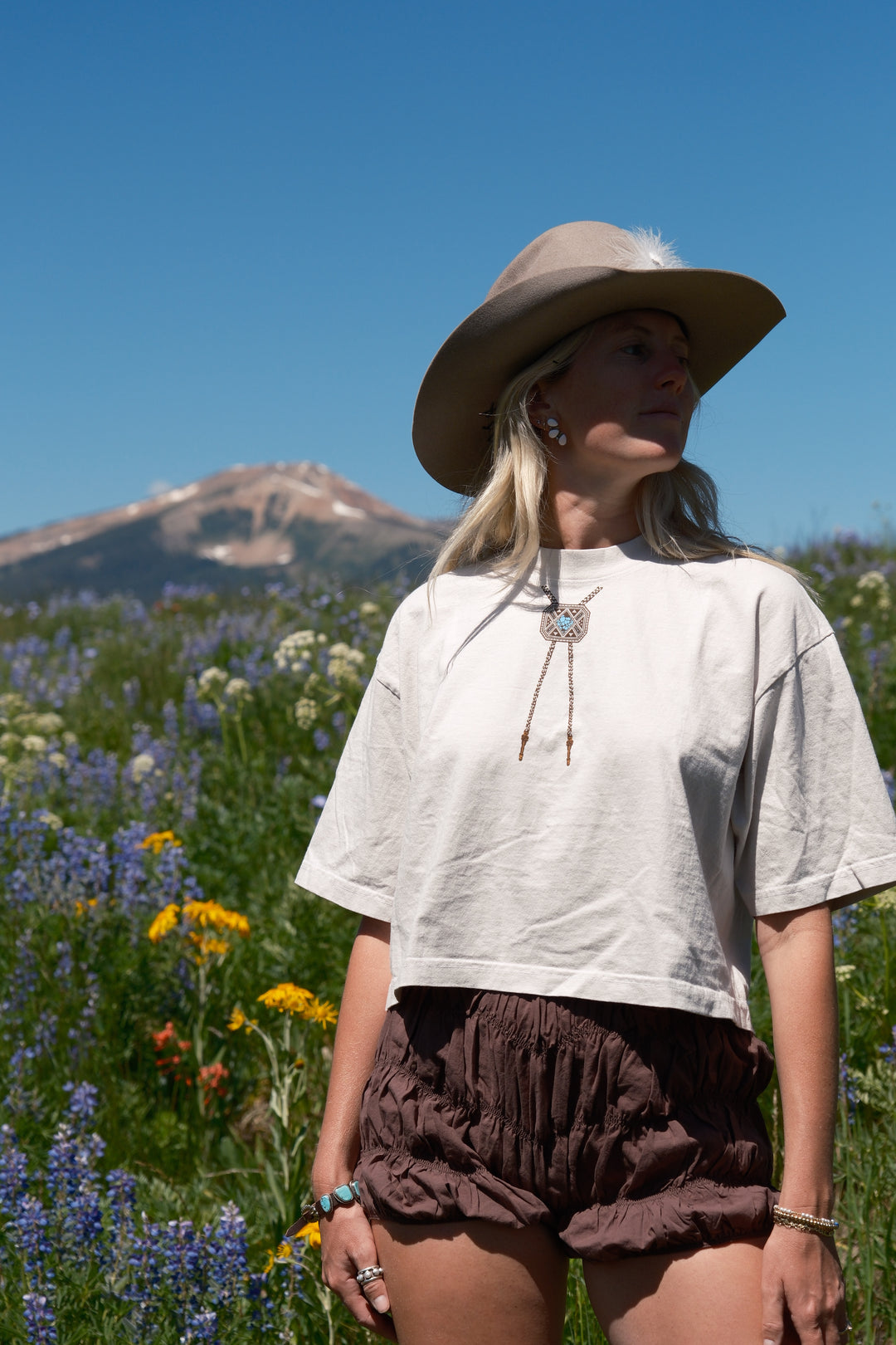 Brooke Bolo Tie Vintage Os Crop Tee in Cement