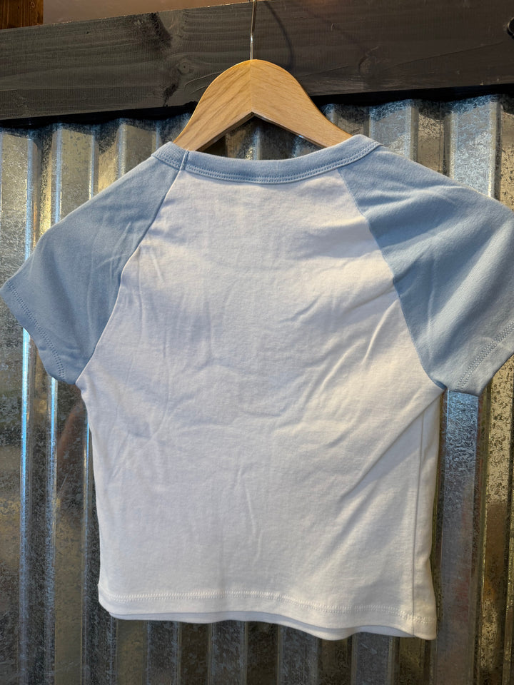 Geo Surf Stamp Raglan Baby Tee in Blue