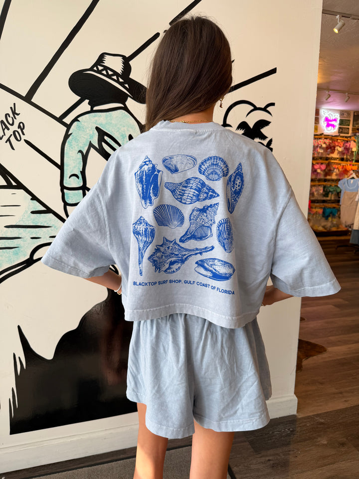 Seashell Therapy Crop Top in Light Denim