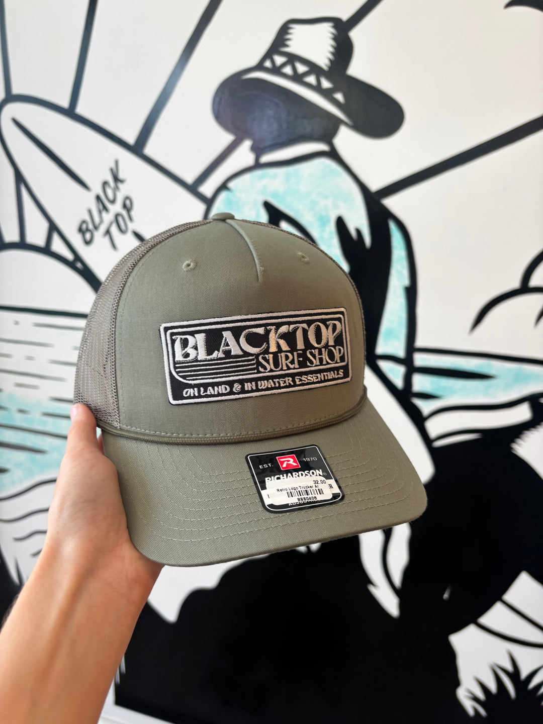 Retro Logo Trucker Hat in Army Green