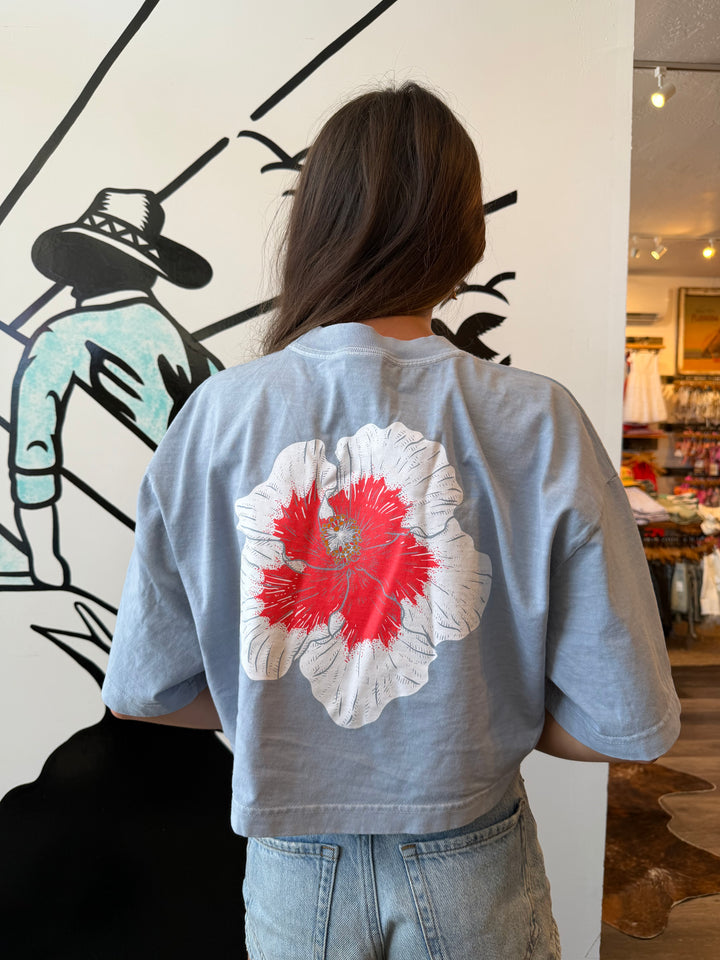 Americana Hibiscus Crop Tee in Denim