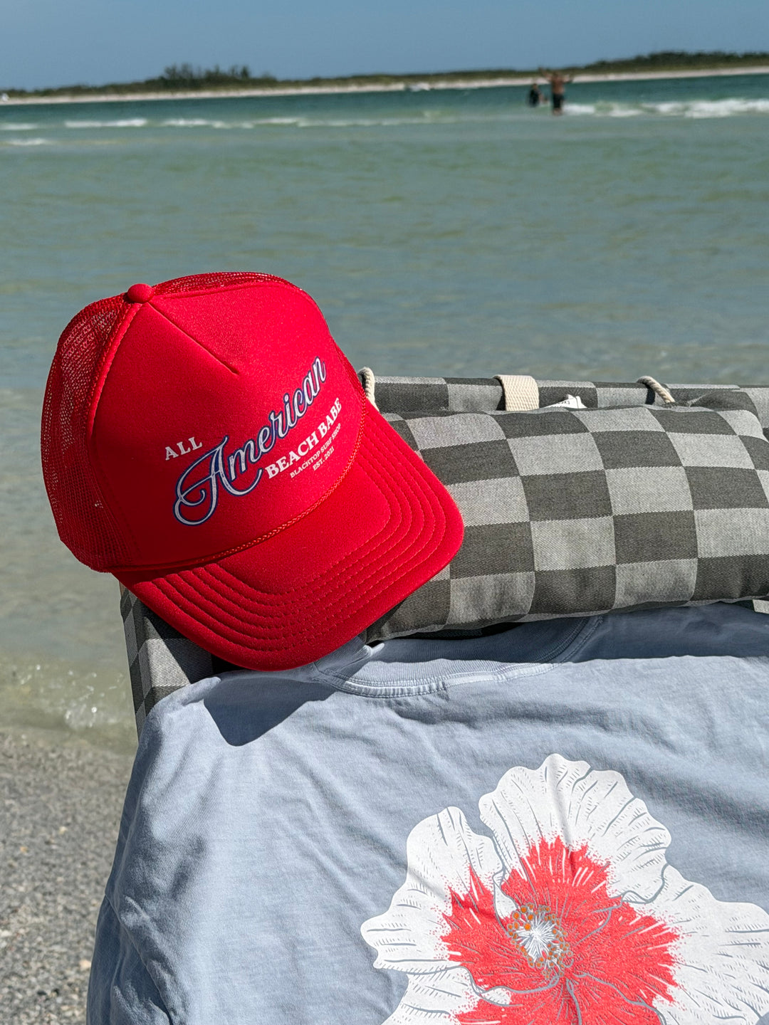 All American Beach Babe Trucker Hat Red