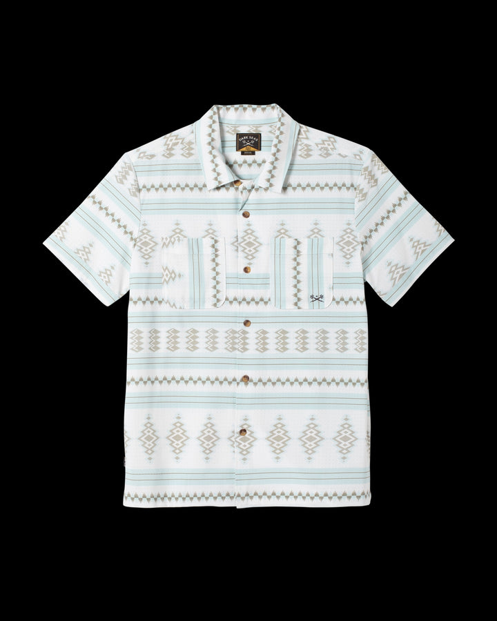 Palmetto Woven Short Sleeve in Off White/Blue