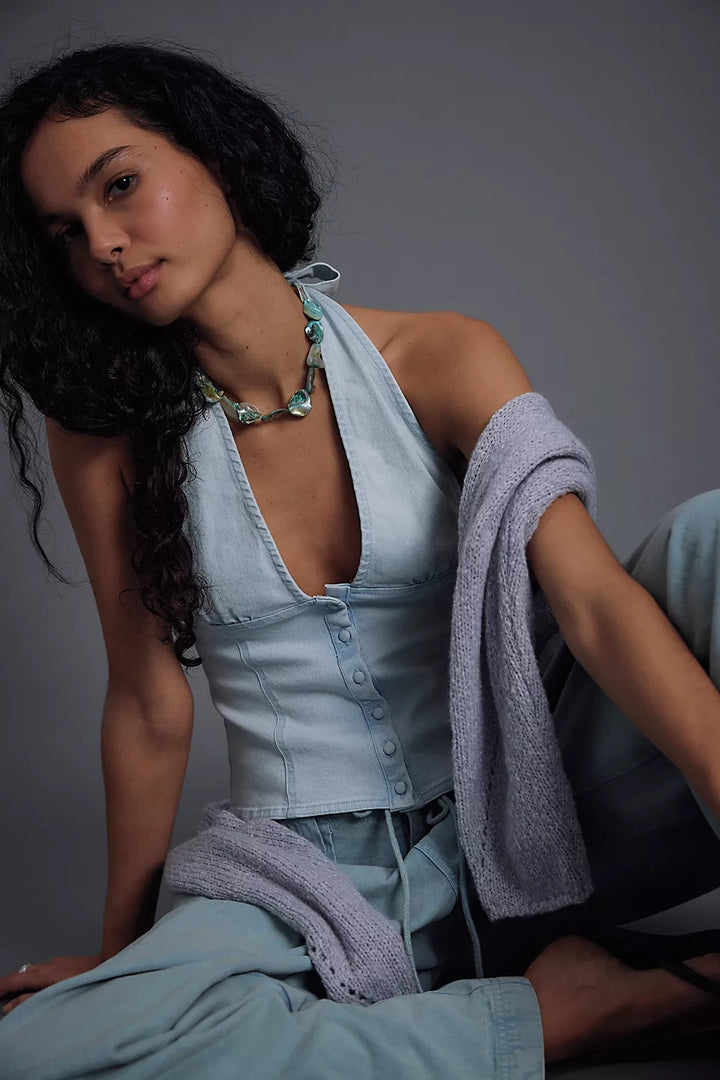 Ramona Demin Halter in Light Sky