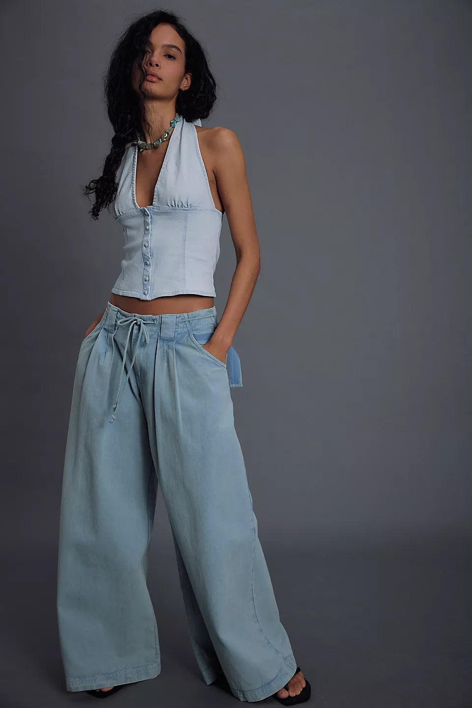 Ramona Demin Halter in Light Sky