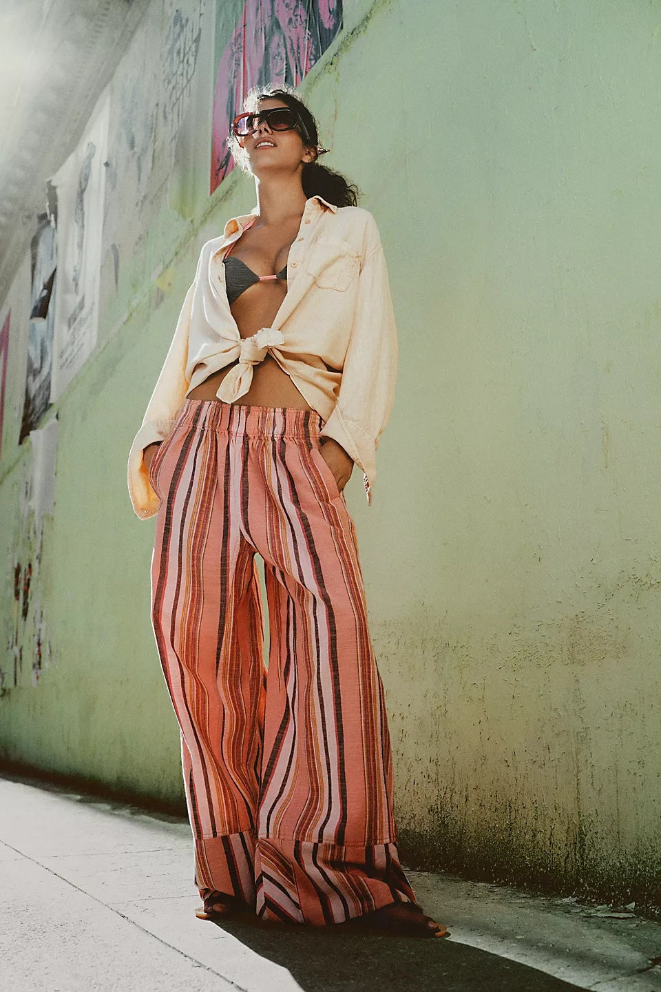 Days End Linen Pull-On Pants in Coral Combo