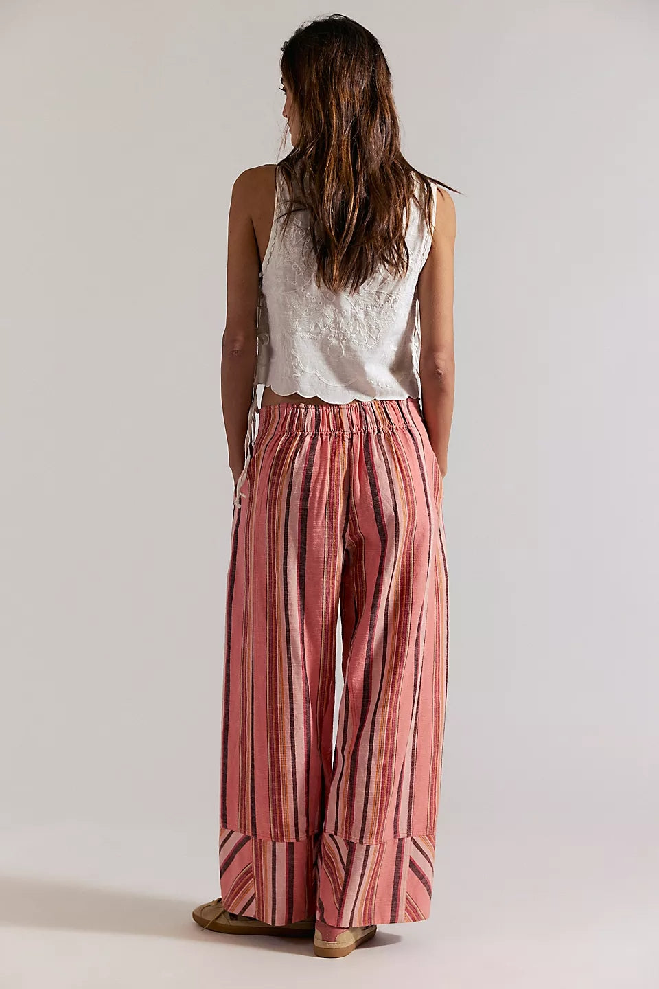 Days End Linen Pull-On Pants in Coral Combo