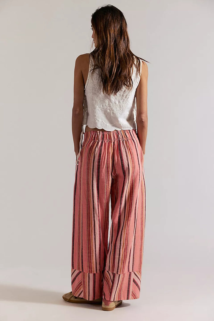 Days End Linen Pull-On Pants in Coral Combo