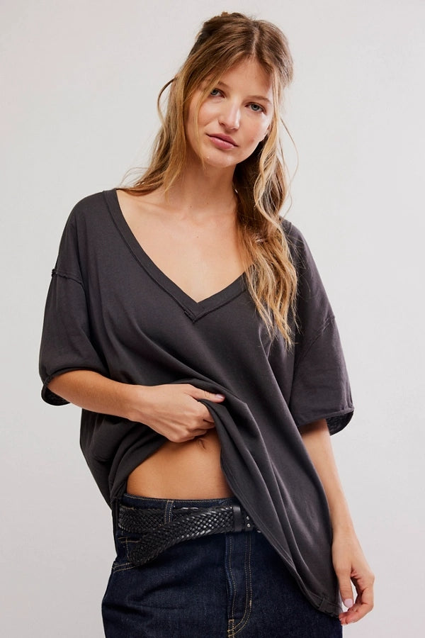 Nina V Neck Tee in Black