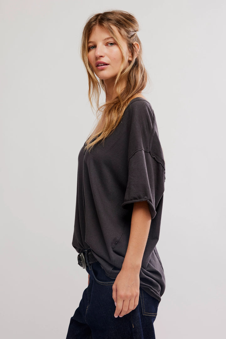 Nina V Neck Tee in Black