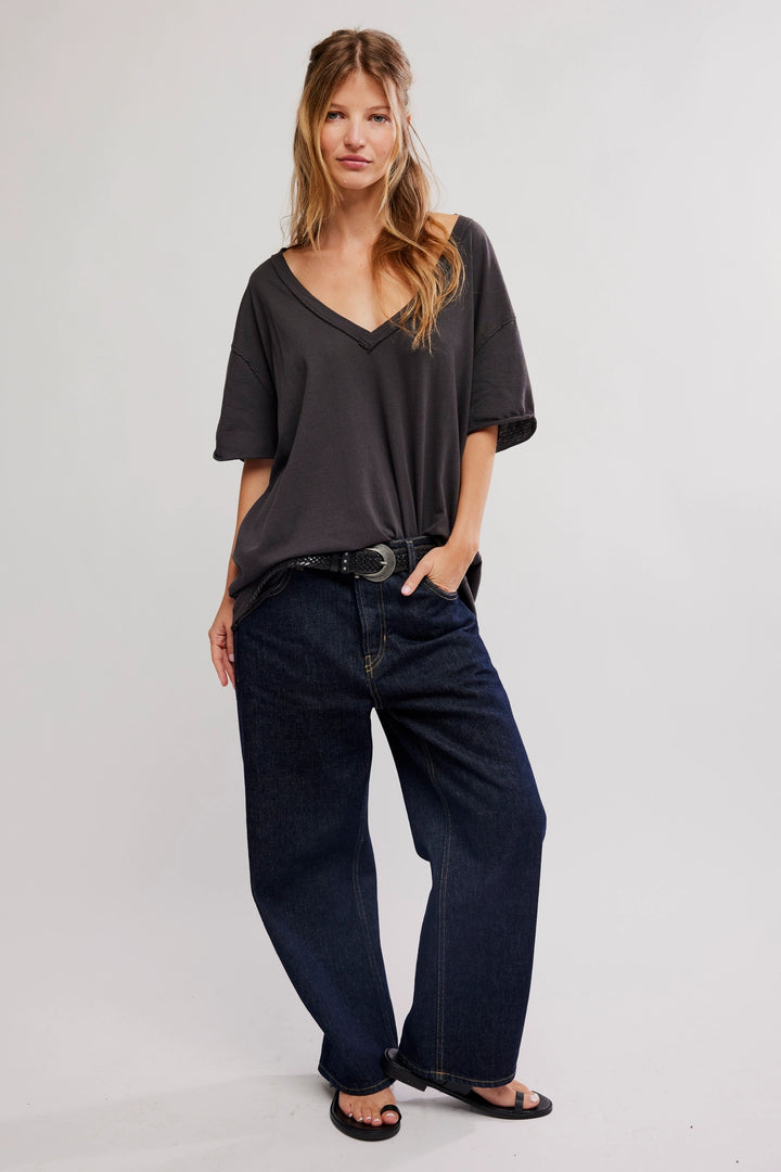 Nina V Neck Tee in Black