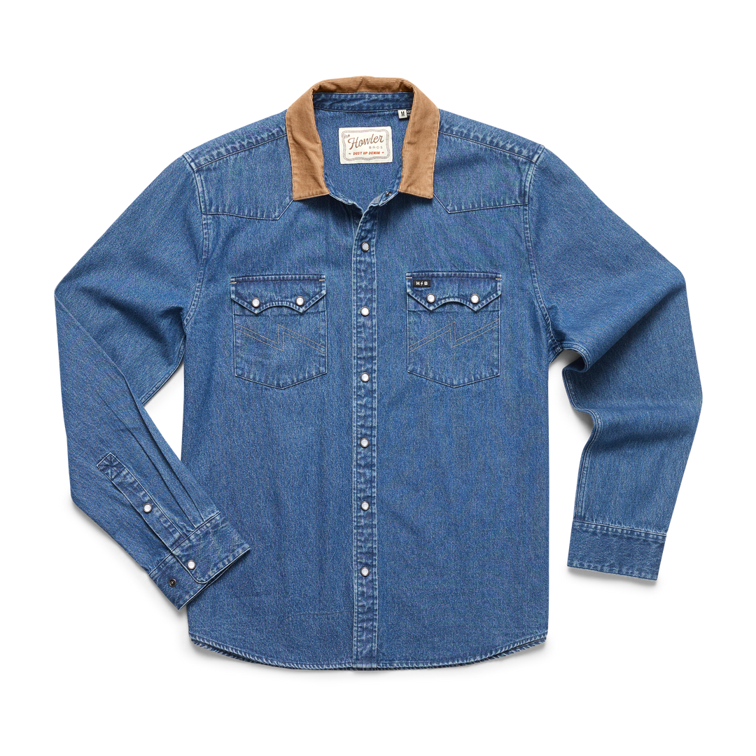 Dust Up Denim Snapshirt in Nelson Dark Wash