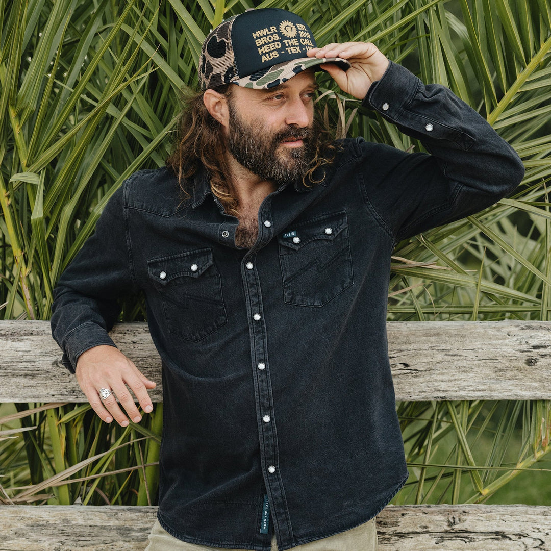 Dust Up Denim Snapshirt in Morrison Black