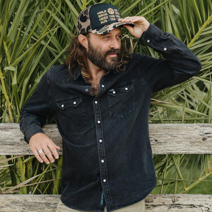 Dust Up Denim Snapshirt in Morrison Black
