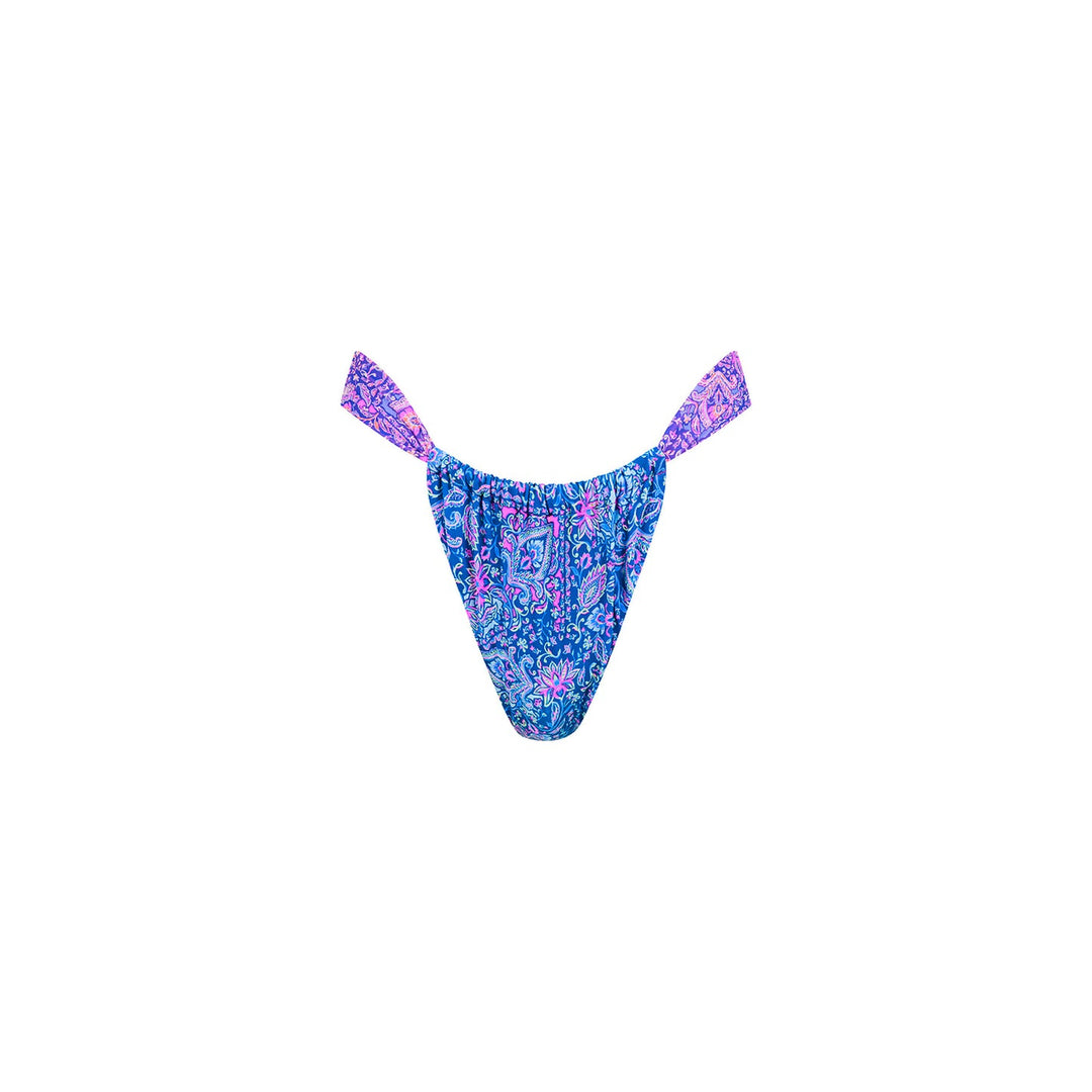 Ruched Thong Bikini Bottom in Lilac Moon