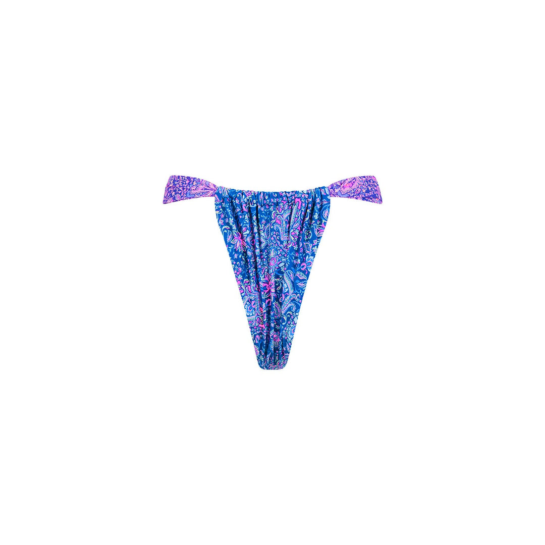 Ruched Thong Bikini Bottom in Lilac Moon