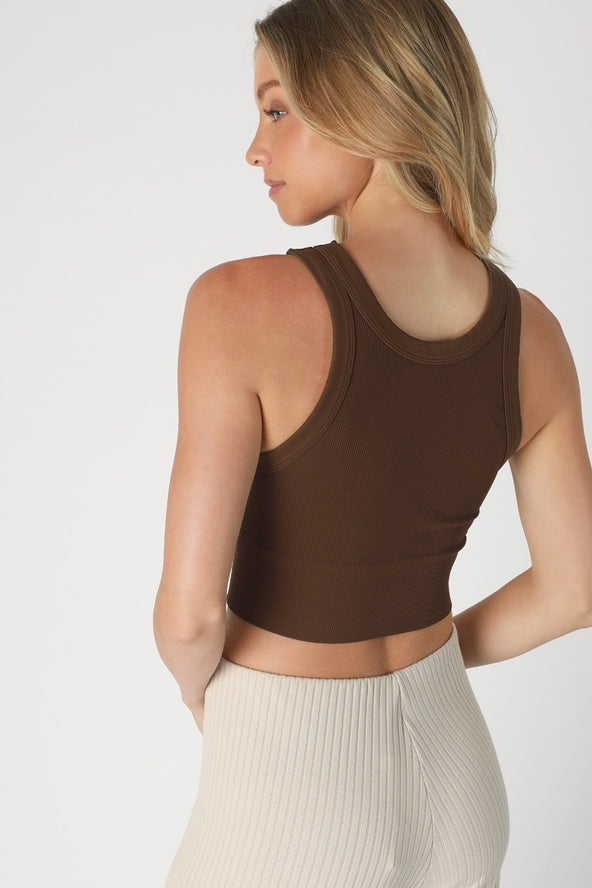 Ribbed High Neck Crop in Coffee Bean