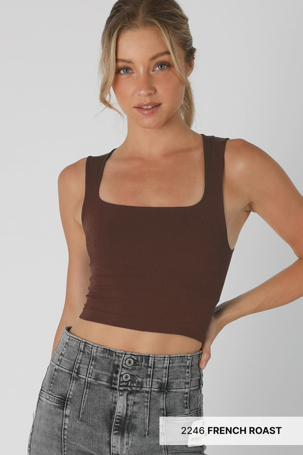 Clean Line Square Neck Top in French Roast