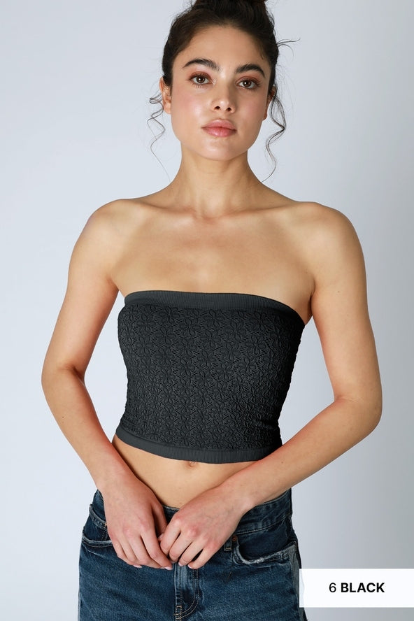 Floral Lace Tube Top in Black